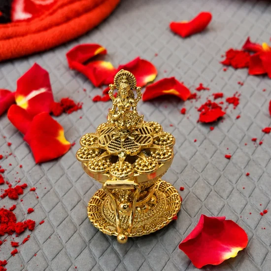 Gold Finish Lakshmi Brass Kumkum Box