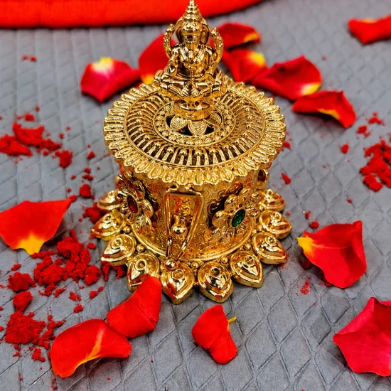 Lakshmi Design Gold Finish Brass Kumkum Box
