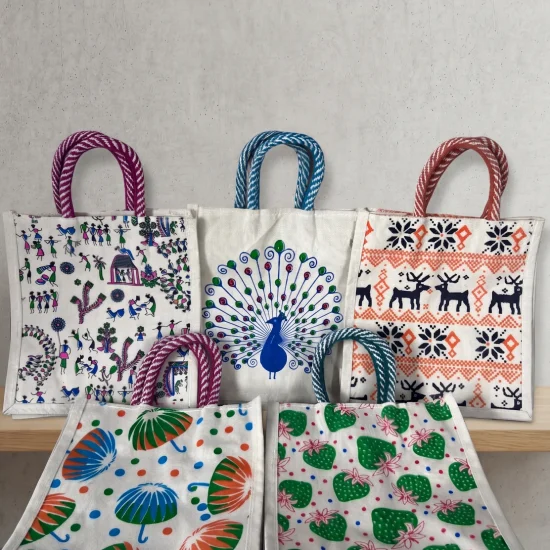 Floral Printed Jute Bag