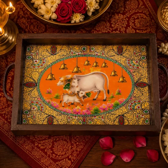 Premium Pichwai Prints Wooden Tray